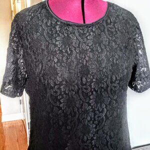 August Max Short-Sleeve Black Lace Top